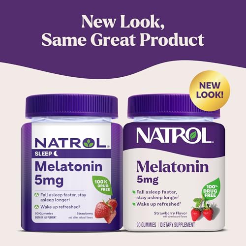 Natrol Gomitas de melatonina, apoyo para dormir, 90 gomitas de melatonina para adultos con sabor a fresa, 5 mg de ayuda para dormir para adultos