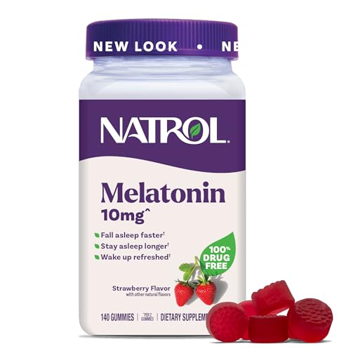 Natrol Melatonin Gummies  Sleep Support for Adults  Melatonin 10 mg  140 Strawberry Flavored  Up to 70 Days