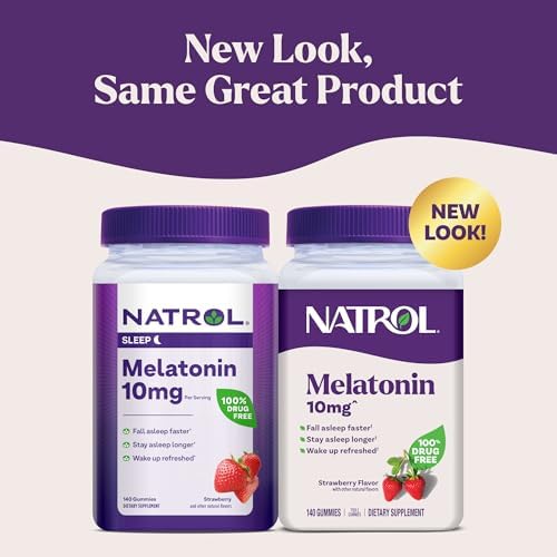 Natrol Melatonin Gummies  Sleep Support for Adults  Melatonin 10 mg  140 Strawberry Flavored  Up to 70 Days