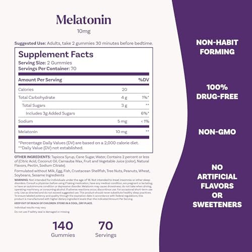 Natrol Melatonin Gummies  Sleep Support for Adults  Melatonin 10 mg  140 Strawberry Flavored  Up to 70 Days