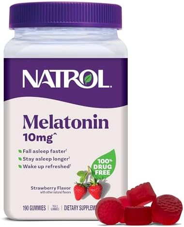 Natrol Melatonin Gummies  Sleep Support  190 Strawberry Flavored Adult Melatonin Gummies  10 mg Sleep Aids for Adults