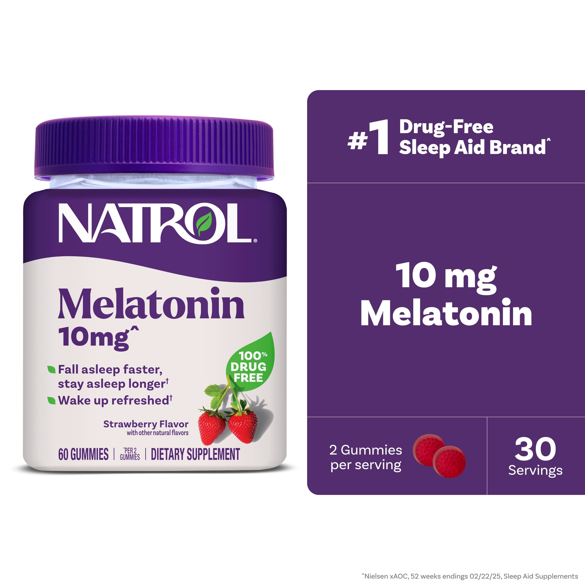 Natrol  10mg Melatonin Gummies  Supplements for Sleeping  60 Strawberry Gummies  30 Day Supply