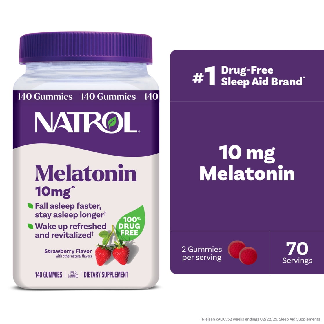 Natrol  Melatonin Gummies  Sleep Support for Adults  Strawberry Flavor  10mg  140 Count