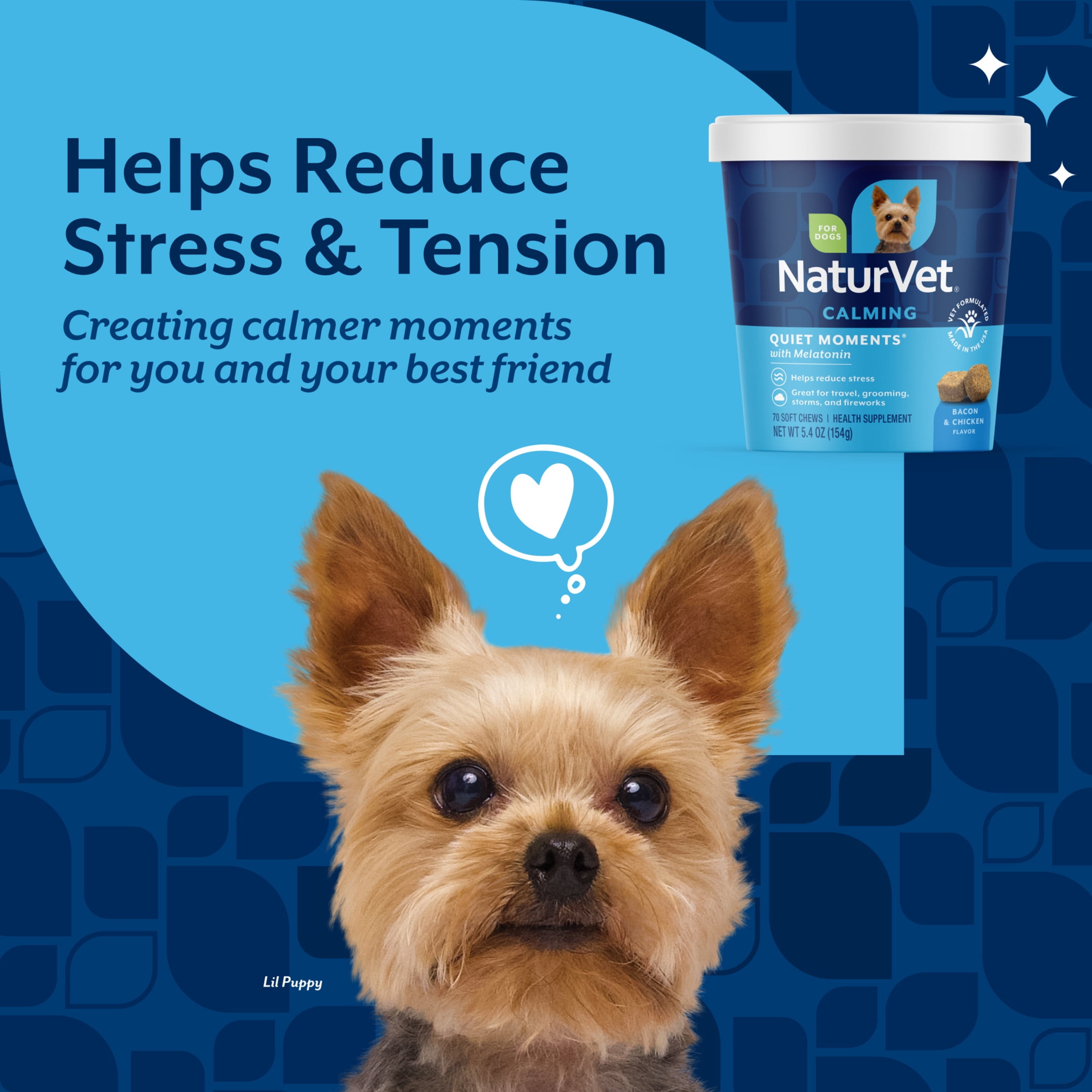 NaturVet Quiet Moments Calming Supplement  Bacon and Chicken Flavor  70 Soft Chews