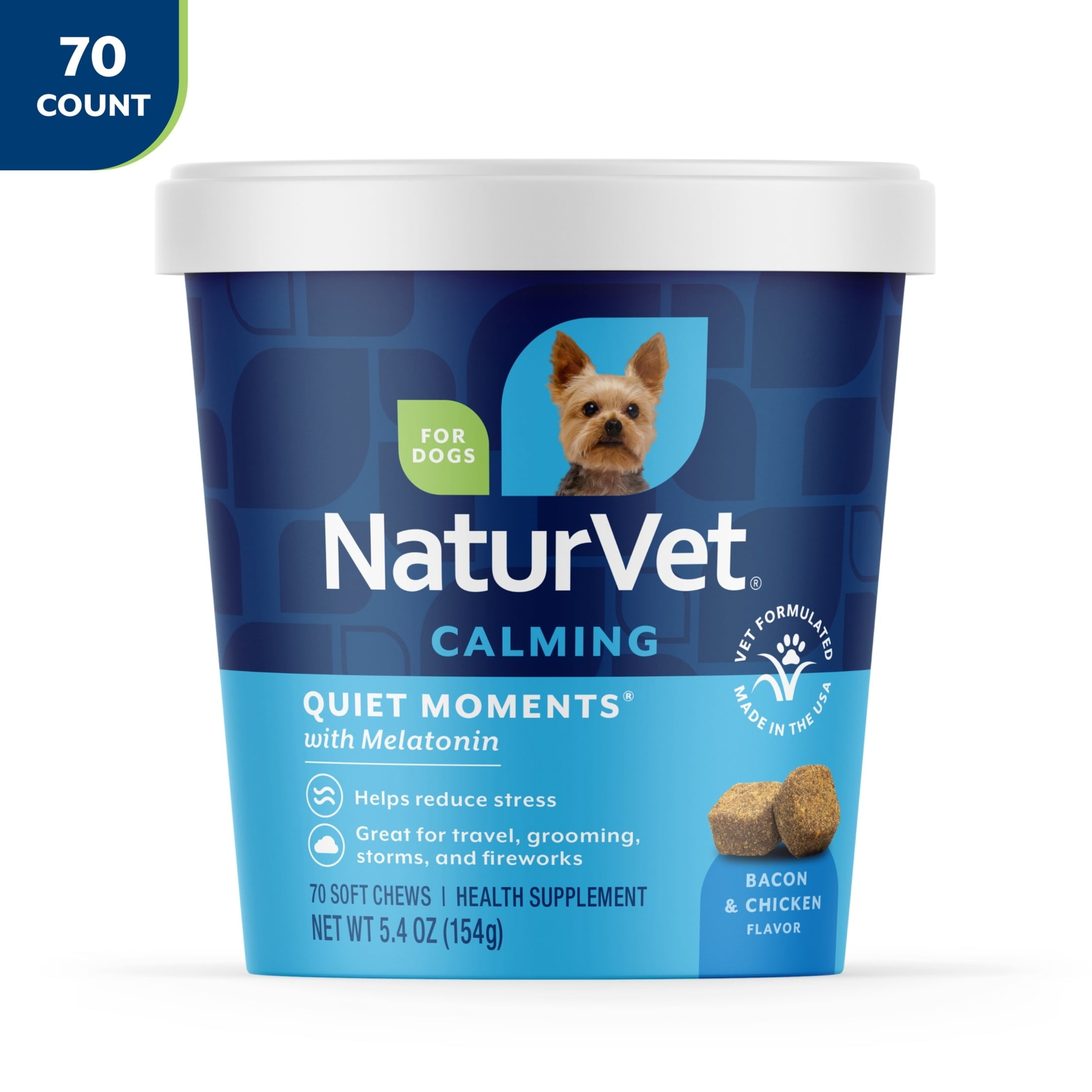 NaturVet Quiet Moments Calming Supplement  Bacon and Chicken Flavor  70 Soft Chews