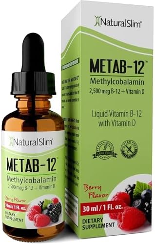 NaturalSlim Liquid B12 Vitamins with Vitamin D   Metab 12 Methylcobalamin 2500 mcg B12 Sublingual Drops for Metabolism  Energy  & Immune Support   Berry Flavor 1 fl oz
