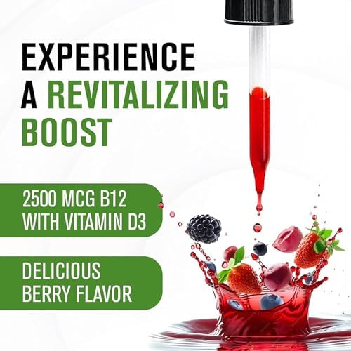 NaturalSlim Liquid B12 Vitamins with Vitamin D   Metab 12 Methylcobalamin 2500 mcg B12 Sublingual Drops for Metabolism  Energy  & Immune Support   Berry Flavor 1 fl oz
