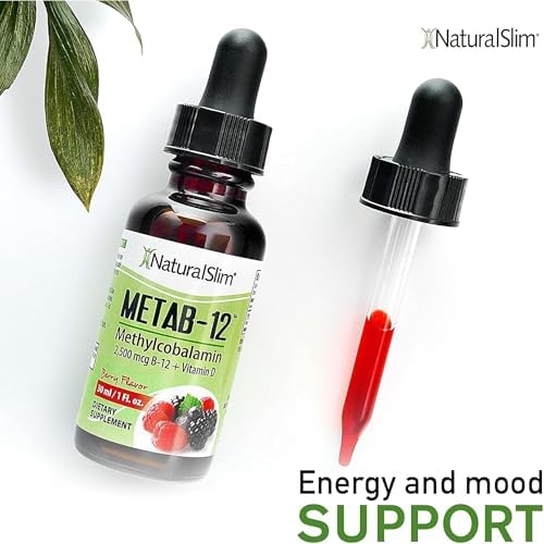 NaturalSlim Liquid B12 Vitamins with Vitamin D   Metab 12 Methylcobalamin 2500 mcg B12 Sublingual Drops for Metabolism  Energy  & Immune Support   Berry Flavor 1 fl oz
