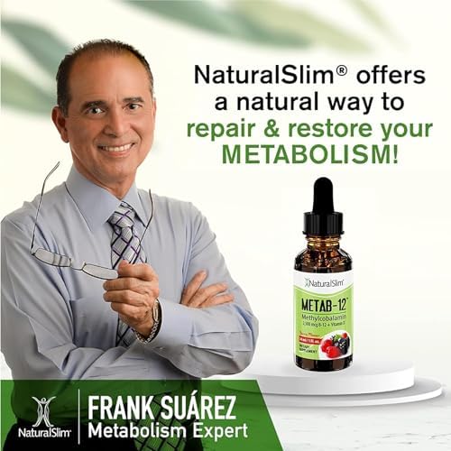 NaturalSlim Liquid B12 Vitamins with Vitamin D   Metab 12 Methylcobalamin 2500 mcg B12 Sublingual Drops for Metabolism  Energy  & Immune Support   Berry Flavor 1 fl oz