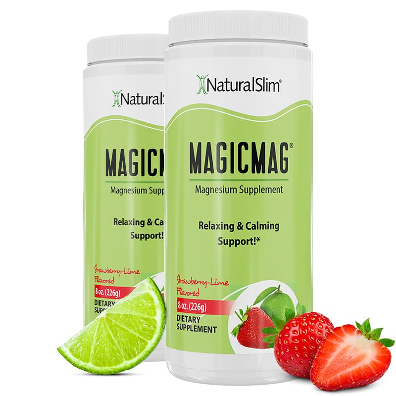 NaturalSlim Magicmag Pure Magnesium Citrate Powder   Stress  Constipation  Muscle  and Heart Support   Natural Strawberry & Lime Flavored Magnesium Supplement   8oz Drink Mix  2 Pack