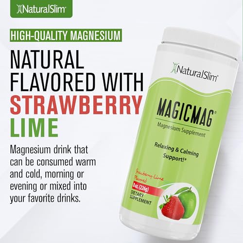 NaturalSlim Magicmag Pure Magnesium Citrate Powder   Stress  Constipation  Muscle  and Heart Support   Natural Strawberry & Lime Flavored Magnesium Supplement   8oz Drink Mix  2 Pack
