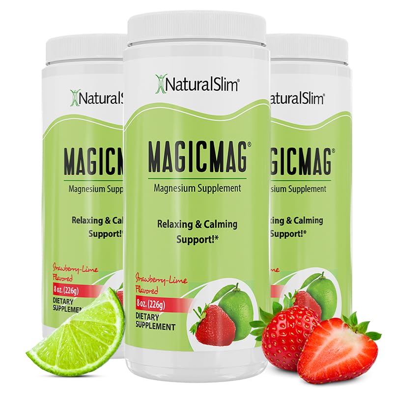 NaturalSlim Magicmag Pure Magnesium Citrate Powder   Stress  Constipation  Muscle  and Heart Support   Natural Strawberry & Lime Flavored Magnesium Supplement   8oz Drink Mix  3 Pack
