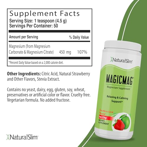 NaturalSlim Magicmag Pure Magnesium Citrate Powder   Stress  Constipation  Muscle  and Heart Support   Natural Strawberry & Lime Flavored Magnesium Supplement   8oz Drink Mix  3 Pack
