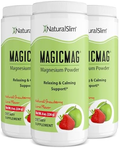 NaturalSlim Magicmag Pure Magnesium Citrate Powder   Stress  Constipation  Muscle  and Heart Support   Natural Strawberry & Lime Flavored Magnesium Supplement   8oz Drink Mix  3 Pack 