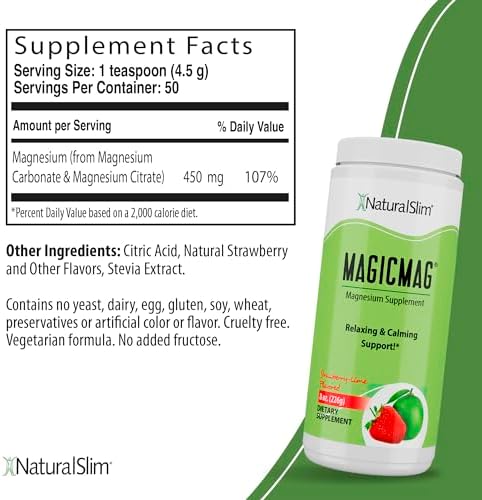 NaturalSlim Magicmag Pure Magnesium Citrate Powder   Stress  Constipation  Muscle  and Heart Support   Natural Strawberry & Lime Flavored Magnesium Supplement   8oz Drink Mix  3 Pack 