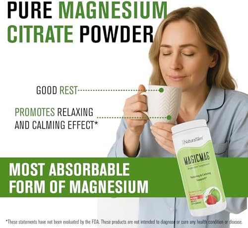 NaturalSlim Magicmag Pure Magnesium Citrate Powder   Stress  Constipation  Muscle  and Heart Support   Natural Strawberry & Lime Flavored Magnesium Supplement   8oz Drink Mix  3 Pack 