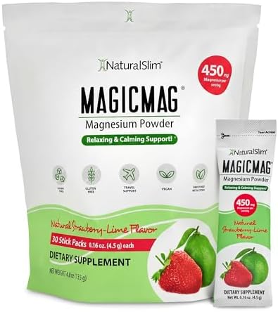 NaturalSlim Magicmag Pure Magnesium Citrate Powder   Stress  Constipation  Muscle  and Heart Support   Natural Strawberry & Lime Flavored Magnesium Supplement   8oz Drink Mix  3 Pack 