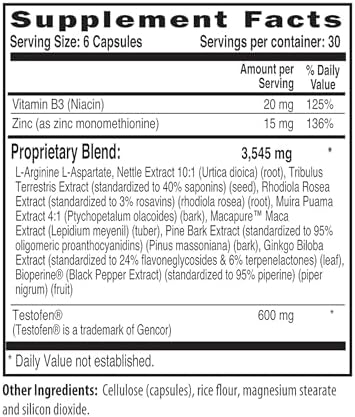 NaturalSlim Natural Testosterone Booster for Men   Male Enhancing Supplement with Ginkgo Biloba  L Arginine  Zinc  Vitamin B3  & Testofen for Energy  Muscle Builder & Metabolism   180 Capsules