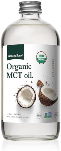 Natural Force Organic MCT Oil   Pure Glass Bottle   Made from 100  Virgin Coconut Oil   Certified Keto  Paleo  Kosher  Vegan & Non GMO   Lab Tested for Quality and Purity   32 Ounce