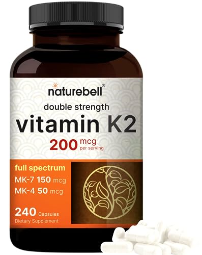 NatureBell Full Spectrum Vitamin K2 Supplement with MK 7 & MK 4  200 mcg  240 Capsules   2 in 1 Formula  K Vitamins Complex   Supports Bone  Joint  and Heart Health   Non GMO