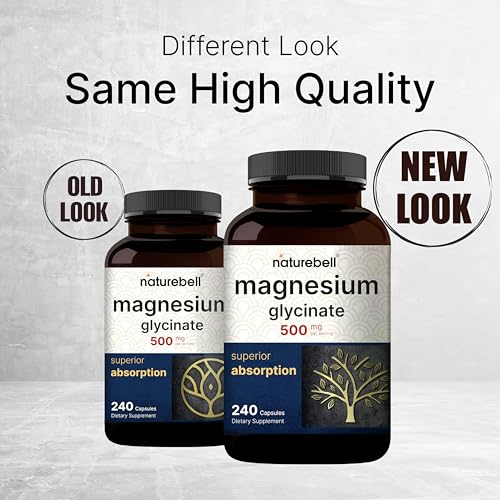 NatureBell Magnesium Glycinate 500mg  240 Capsules   100  Chelated & Purified   Sleep  Muscle & Heart Support   3rd Party Tested  Non GMO  Gluten Free