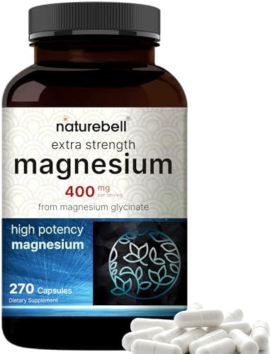 NatureBell Magnesium Glycinate 400mg  Elemental   270 Capsules   100  Chelated for Max Absorption   Non GMO & No Gluten  Bioavailable Mineral Supplement for Muscle  Joint  Enzyme  & Heart Health