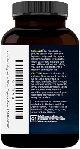 NatureBell Magnesium Glycinate 400mg  Elemental   270 Capsules   100  Chelated for Max Absorption   Non GMO & No Gluten  Bioavailable Mineral Supplement for Muscle  Joint  Enzyme  & Heart Health