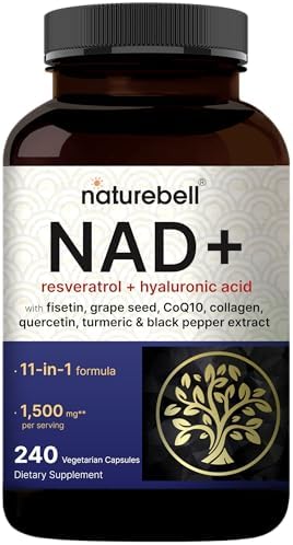 NatureBell NAD  11 in 1 Complex 1 500 mg   Per Serving  240 Veggie Capsules   NMN Supplement Alternative   NAD with Resveratrol  CoQ10  Hyaluronic Acid  Fisetin  & More   Non GMO