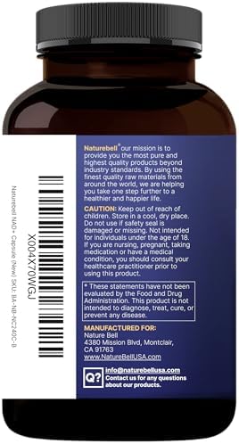 NatureBell NAD  11 in 1 Complex 1 500 mg   Per Serving  240 Veggie Capsules   NMN Supplement Alternative   NAD with Resveratrol  CoQ10  Hyaluronic Acid  Fisetin  & More   Non GMO