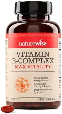 NatureWise Complejo de vitamina B para mujeres y hombres – con ácido fólico biotina B1 B2 B3 B6 B12 – Apoya la energía celular y la claridad mental – Sin gluten ni lácteos, sin OMG – 150 cápsulas blandas [suministro para 5 meses]