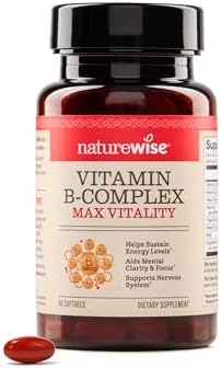 NatureWise Complejo de vitamina B para mujeres y hombres – con ácido fólico biotina B1 B2 B3 B6 B12 – Apoya la energía celular y la claridad mental – Sin gluten ni lácteos, sin OMG – 150 cápsulas blandas [suministro para 5 meses]