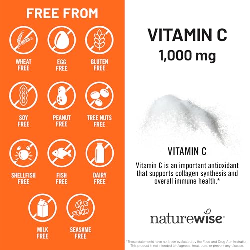 NatureWise Vitamin C 1000mg Capsules   Extra Strength Vegan Vitamin C for Daily Antioxidant & Immune Support   Non GMO  USA Manufactured   60 Capsules 60 Day Supply 