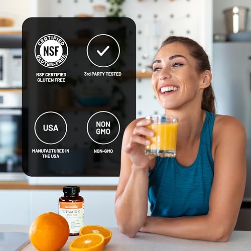 NatureWise Vitamin C 1000mg Capsules   Extra Strength Vegan Vitamin C for Daily Antioxidant & Immune Support   Non GMO  USA Manufactured   60 Capsules 60 Day Supply 