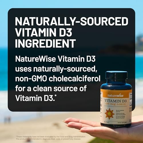 NatureWise Vitamina D3 5000iu (125 mcg) Suministro de 1 año para el apoyo inmunológico, función muscular saludable y salud ósea - Sin GMO, libre de gluten en aceite de oliva virgen extra orgánico