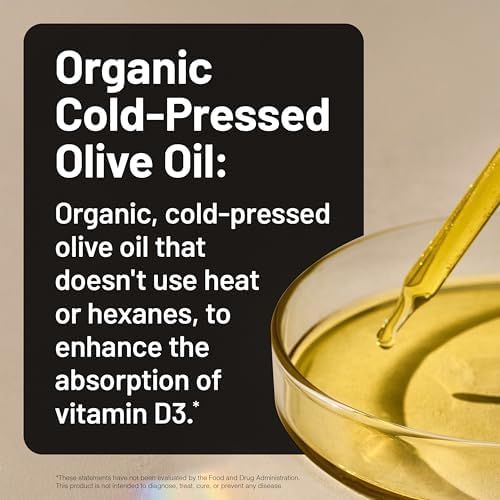 NatureWise Vitamina D3 5000iu (125 mcg) Suministro de 1 año para el apoyo inmunológico, función muscular saludable y salud ósea - Sin GMO, libre de gluten en aceite de oliva virgen extra orgánico
