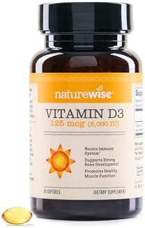 NatureWise Vitamina D3 5000iu (125 mcg) Suministro de 1 año para el apoyo inmunológico, función muscular saludable y salud ósea - Sin GMO, libre de gluten en aceite de oliva virgen extra orgánico