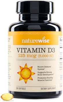 NatureWise Vitamina D3 5000iu (125 mcg) Suministro de 1 año para el apoyo inmunológico, función muscular saludable y salud ósea - Sin GMO, libre de gluten en aceite de oliva virgen extra orgánico