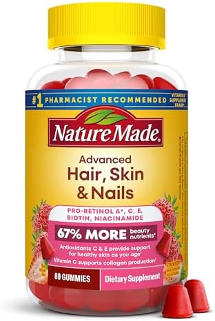 Nature Made Advanced Hair Skin and Nails Gummies  Biotin  Pro Retinol A  Niacinamide  Vitamin C & Vitamin E  80 Gummies  40 Day Supply
