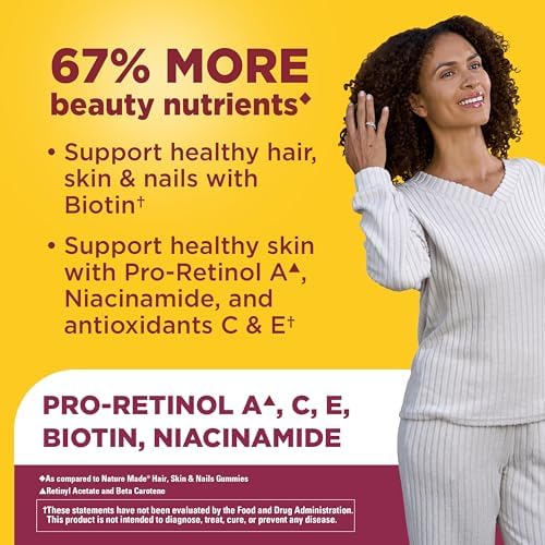 Nature Made Advanced Hair Skin and Nails Gummies  Biotin  Pro Retinol A  Niacinamide  Vitamin C & Vitamin E  80 Gummies  40 Day Supply
