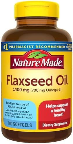 Nature Made Extra Strength Flaxseed Oil 1400 mg  Fish Free Omega 3 Supplement  Dietary Supplement for Heart Health Support  100 Softgels  100 Day Supply