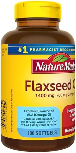 Nature Made Extra Strength Flaxseed Oil 1400 mg  Fish Free Omega 3 Supplement  Dietary Supplement for Heart Health Support  100 Softgels  100 Day Supply