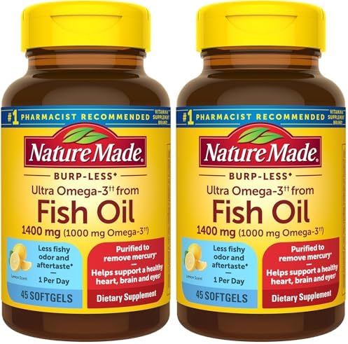 Nature Made Extra Strength Omega 3 Fish Oil Supplements  1400mg  Fish Oil Omega 3 Supplements as Ethyl Esters for Healthy Heart  Brain  Eyes  Mood Support  45 Softgels  45 Day Supply   Pack of 2