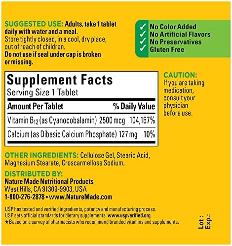 Nature Made Extra Strength Vitamin B12 2500 mcg  B12 Vitamins  Dietary Supplement for Energy Metabolism Support  60 Tablets  60 Day Supply