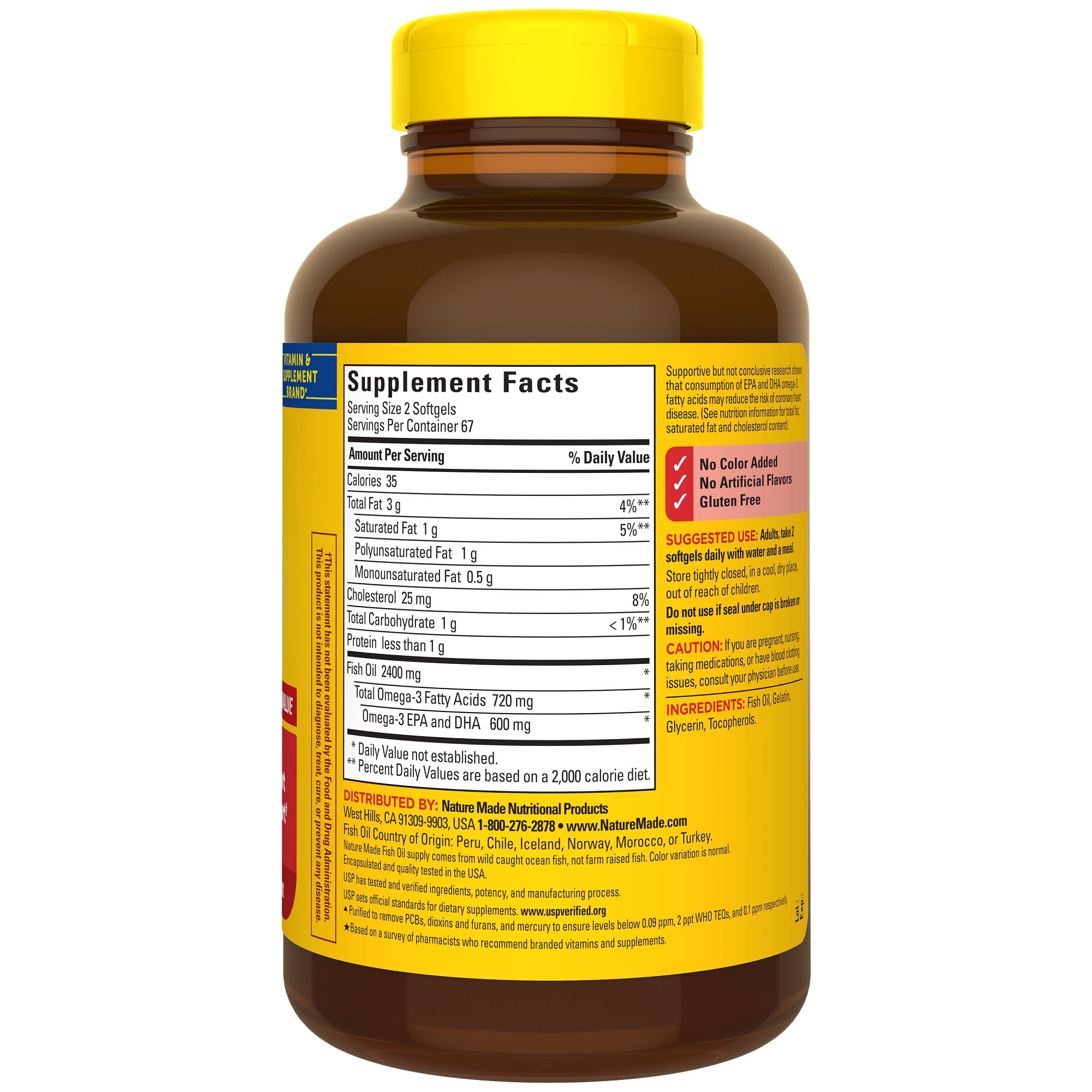 Nature Made Fish Oil 2400mg per Serving Softgels  Omega 3 Fish Oil Supplements  134 Count