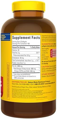 Nature Made Fish Oil Omega 3 Supplements  1000mg Softgels  Omega 3 Fish Oil for Healthy Heart Support  320 Softgels  160 Day Supply