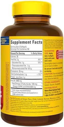 Nature Made Fish Oil Omega 3 Supplements  1200mg Softgels  Omega 3 Fish Oil for Healthy Heart Support  100 Softgels  50 Day Supply