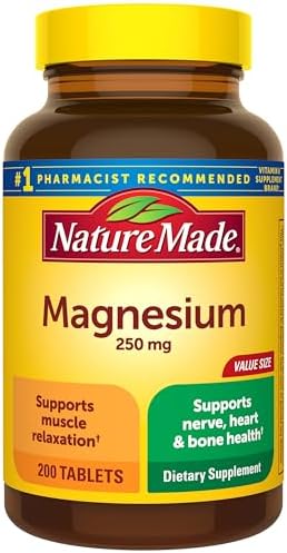 Nature Made Magnesium Oxide 250 mg  Magnesium Supplements for Men and Women  Support for Muscle  Heart  Bone and Nerve Health  200 Tablets  200 Day Supply