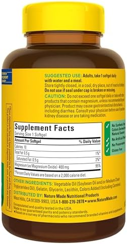 Nature Made Magnesium Oxide 400 mg Softgels  Extra Strength Magnesium Supplements for Men and Women  Support for Muscle  Nerve  Bone and Heart  110 Day Supply