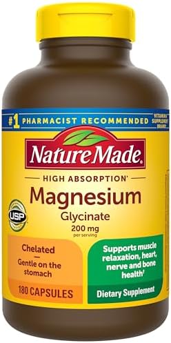 Nature Made Magnesium Glycinate 200 mg per serving  Magnesium Supplement for Muscle  Heart  Nerve and Bone Support  180 Magnesium Bisglycinate Capsules  90 Day Supply