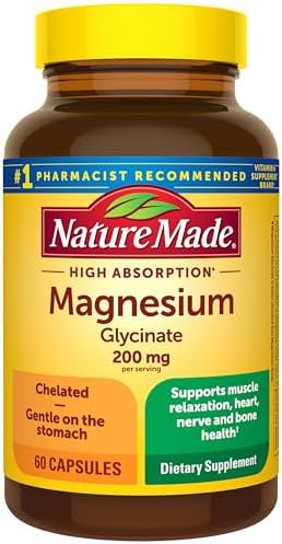 Nature Made Magnesium Glycinate 200 mg per serving  Magnesium Supplement for Muscle  Heart  Nerve and Bone Support  180 Magnesium Bisglycinate Capsules  90 Day Supply